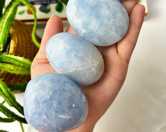 Blue Calcite Palm Stone: Celestial Crystal Collector Stone