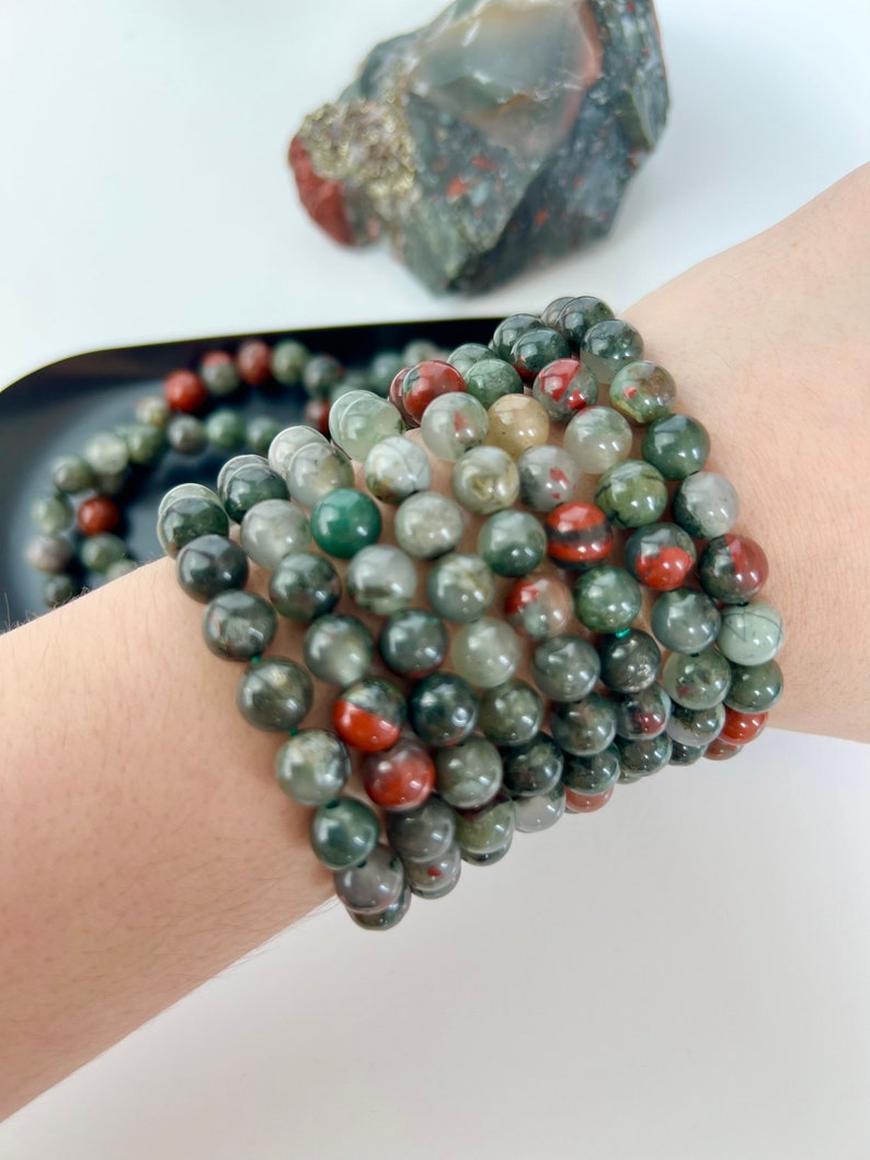 8mm Bloodstone Bracelet, One Piece, Stretchy Cord, Crystal Jewelry, Beaded Bracelets, Healing Crystals, Wearable Crystal image 6