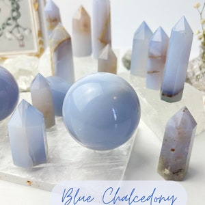 Blue Chalcedony, Point Tower Sphere, You Choose, Soft Blue Crystals, Stone of Calmness, Matrix Host Rock, Gift For Her