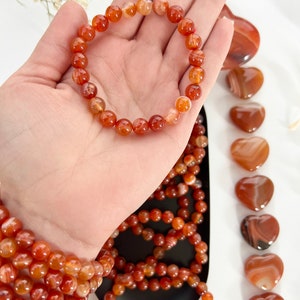 Natural Carnelian 8mm Beaded Bracelet - Crystal Healing Stone - Red Chakra