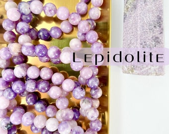 8mm Lepidolite Bracelet, Strechy Elastic Cord, Crystal Jewelry, Beaded Bracelets, Healing Crystals, Wearable Crystal