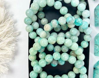 10mm Amazonite Bracelet, Green Blue Bracelet, Crystal Gemstone Bracelets, Gift For Her, Beaded Jewelry, Amazonite Crystal Jewelry