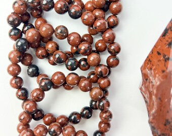 8mm Mahogany Obsidian Bracelet, Stretchy Cord, Crystal Jewelry, Beaded Bracelets, Healing Crystals, Wearable Crystal