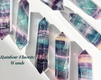 Rainbow Fluorite Wands, Double Terminated Pointed, Multicolored Crystal, Mineral Collection, Meditation Tools, Home Decor