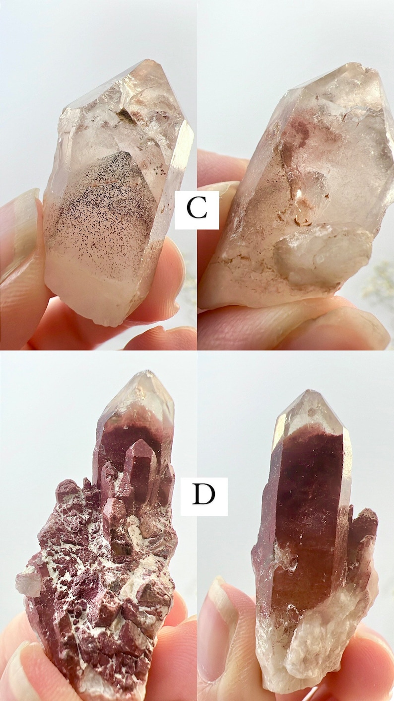 Quartz hématite rouge, Points de quartz fantôme, Inclusions de fer, Fantômes hématoïdes, Spécimens naturels, Cristal brut, Cristaux bruts image 4