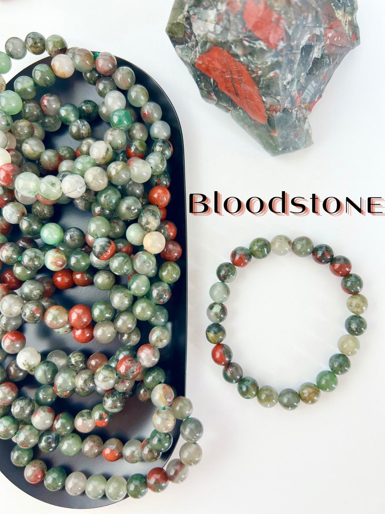 8mm Bloodstone Bracelet, One Piece, Stretchy Cord, Crystal Jewelry, Beaded Bracelets, Healing Crystals, Wearable Crystal image 1