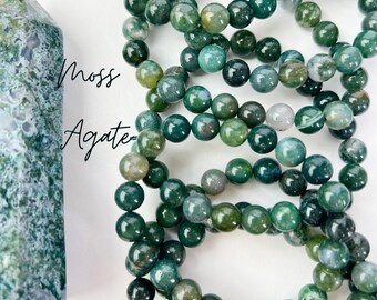 8mm Moss Agate Bracelet, Bead Stretch, Crystal Jewelry, Beaded Bracelet, Healing Crystals, Wearable Crystal, Gifts for Her