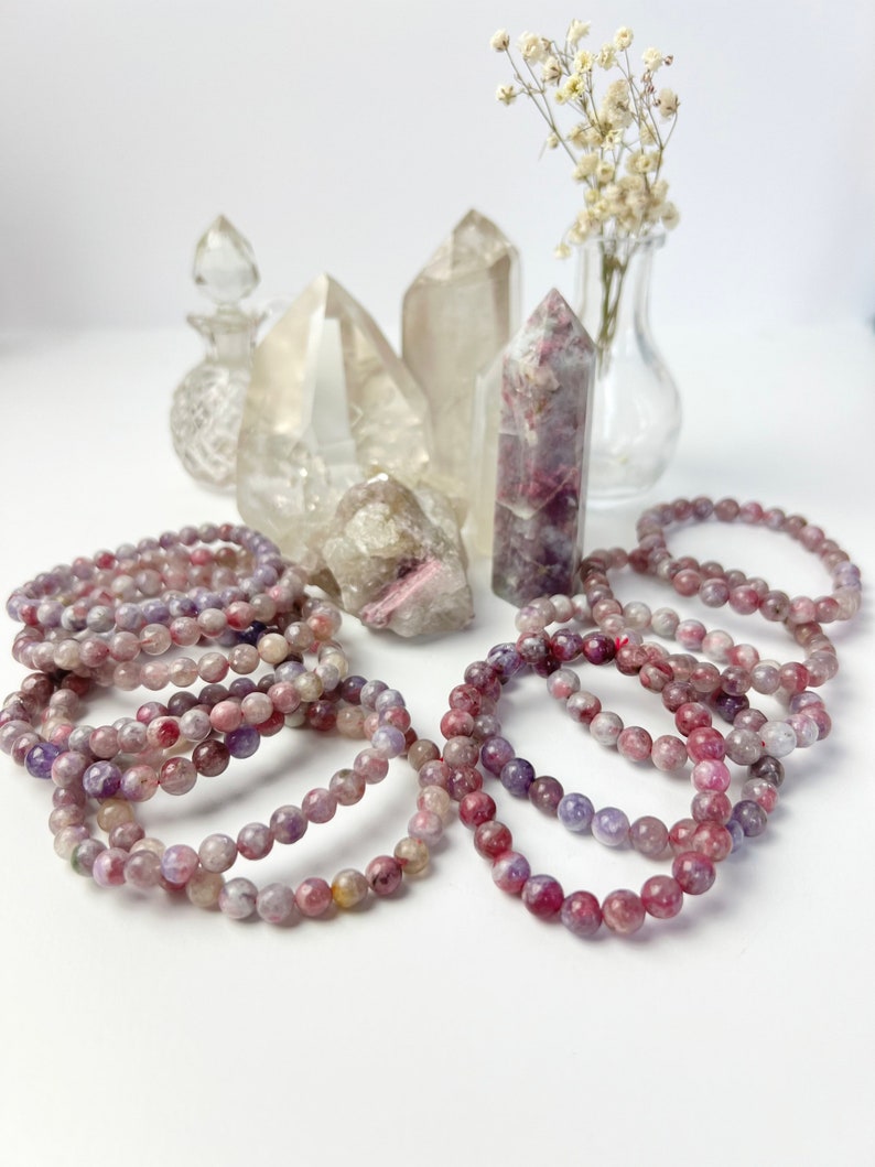 Unicorn Stone Bracelet, Lepidolite and Pink Tourmaline, One Piece, Stretchy Cord, Crystal Jewelry, Beaded Bracelets, Healing Crystals image 10