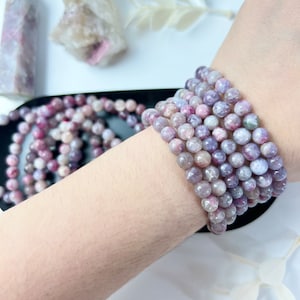 Unicorn Stone Bracelet, Lepidolite and Pink Tourmaline, One Piece, Stretchy Cord, Crystal Jewelry, Beaded Bracelets, Healing Crystals image 7