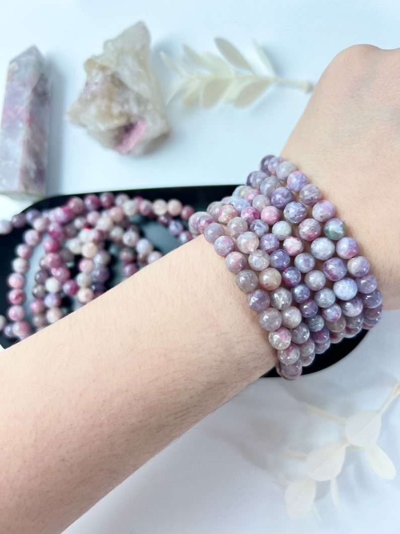 Unicorn Stone Bracelet, Lepidolite and Pink Tourmaline, One Piece, Stretchy Cord, Crystal Jewelry, Beaded Bracelets, Healing Crystals image 7