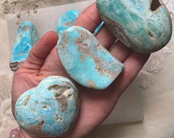 Choose Your Own Blue Aragonite Piece, Blue Aragonite Heart, Freeform, or Palmstone