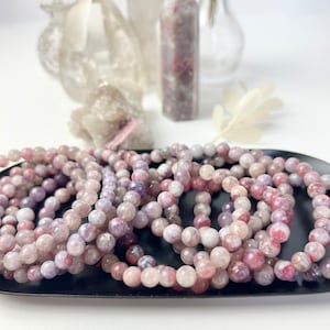 Unicorn Stone Bracelet, Lepidolite and Pink Tourmaline, One Piece, Stretchy Cord, Crystal Jewelry, Beaded Bracelets, Healing Crystals image 8