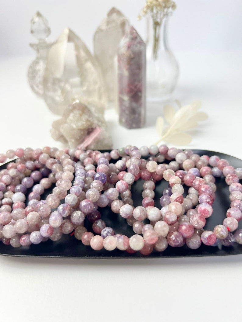 Unicorn Stone Bracelet, Lepidolite and Pink Tourmaline, One Piece, Stretchy Cord, Crystal Jewelry, Beaded Bracelets, Healing Crystals image 8