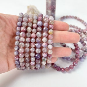 Unicorn Stone Bracelet, Lepidolite and Pink Tourmaline, One Piece, Stretchy Cord, Crystal Jewelry, Beaded Bracelets, Healing Crystals image 9