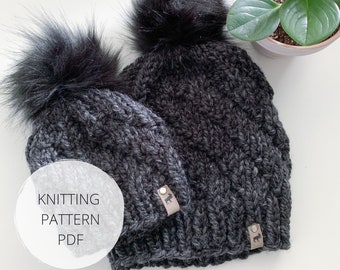Knitted Hat PATTERN,Spiral Beanie, chunky pom hat pattern, Knitting Pattern/ PDF Digital Download/ Winter toque,