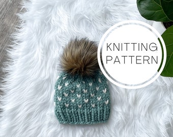 Little Hearts Hat KNITTING PATTERN // Baby knitting pattern, hat knitting pattern, little hearts beanie , adult hat knitting pattern