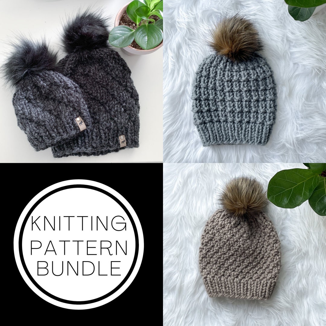 Knitted Hat Pattern Bundle, Winter Hat Patterns, Knitting Patterns ...