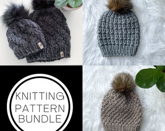 Knitted Hat Pattern Bundle, Winter hat patterns, Knitting Patterns, Adult Beanie Pattern, Knitting Pattern