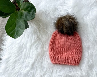 Toddler Knit Hat // Wool Hat. Winter hat for kids, pompom beanie