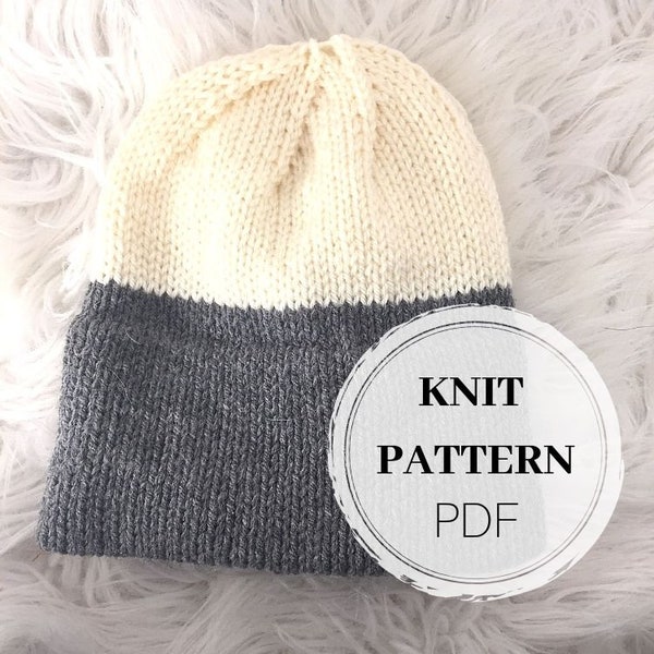 Double Brim Knit Hat Pattern, Thick Brim Beanie, Winter Adult Hat, Double Brim Beanie Kitting Pattern