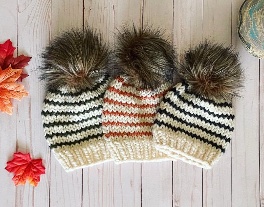 Hat toque winter warm cozy knit Black and White Knit Beanie with Pink Pom 435997974332432.jpeg?fit=  main image 2