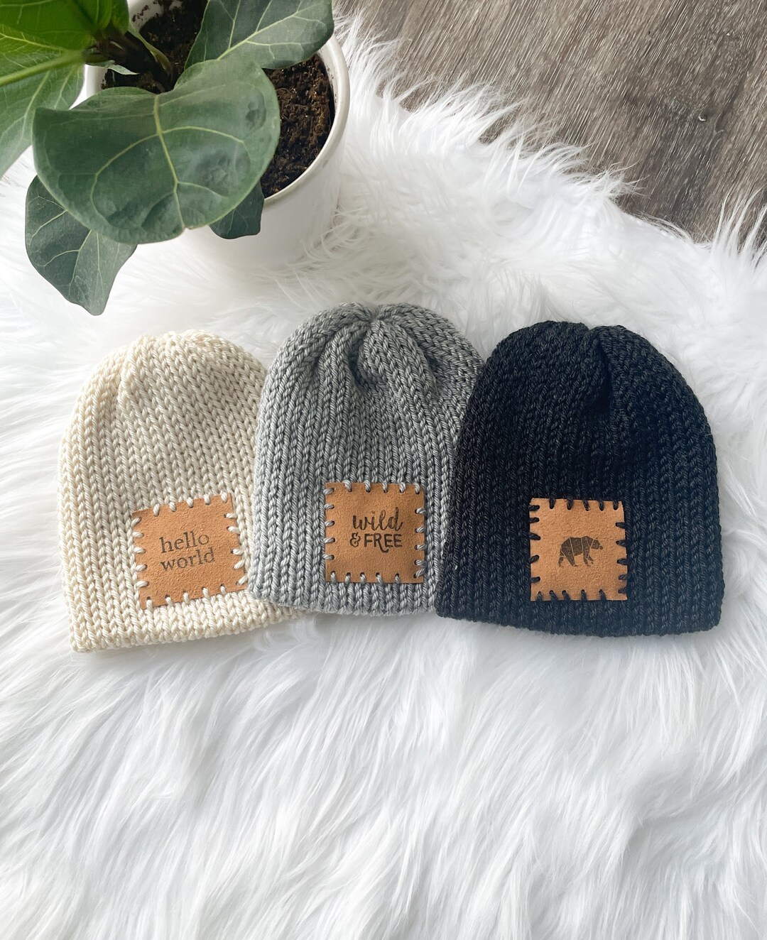Newborn Winter Patch Beanie // Knit Winter Hat for Baby, Baby Hat