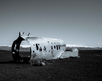 Sólheimasandur Plane Wreck - Iceland ~ Black & White ~ Digital Download ~ Photography ~ Nature ~ Digital Art ~ Wall Art ~ Landscape