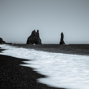 Reynisfjara Black Sand Beach ~ Iceland ~ Black & White ~ Digital Download ~ Photography ~ Nature ~ Digital Art ~ Wall Art ~ Landscape