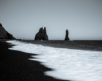 Reynisfjara Black Sand Beach ~ Iceland ~ Black & White ~ Digital Download ~ Photography ~ Nature ~ Digital Art ~ Wall Art ~ Landscape