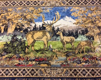 103 # Vintage blanket cover Plush decorations of the Soviet period 50-60 years of the USSR gobilen Reindeer Deer water river a Ukrainian