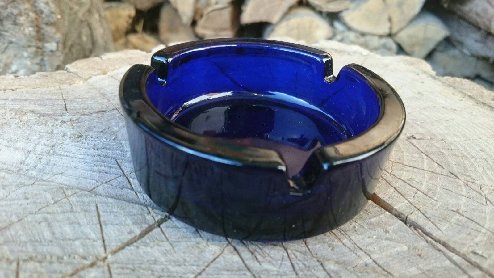 Ashtray cobalt blue glass vintage blue glass cigarettes Etsy