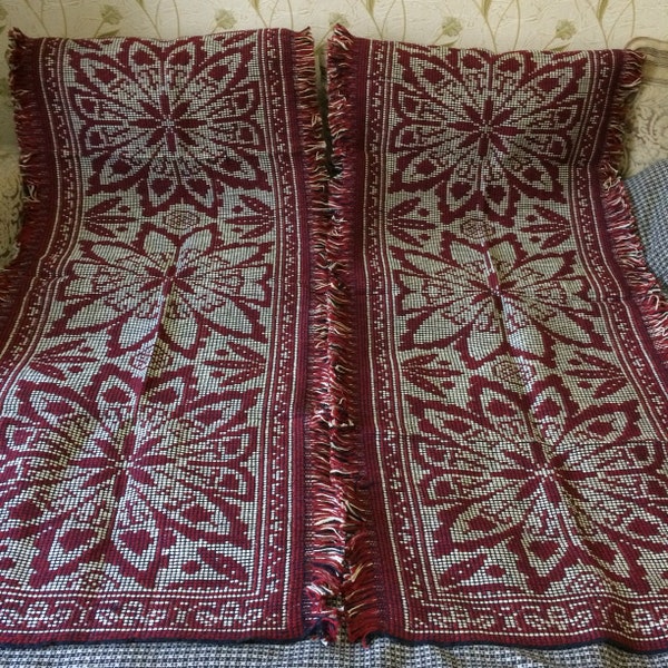 89 # Vintage decorative small rug cotton wool viscose weaving carpet on the sofa on the floor on the wall Ukrainian Soviet double-sided set