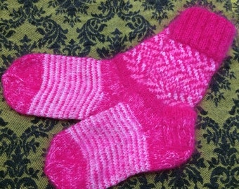 30 # Socks, knitted, wool, mohair, natural, woolen socks, handmade, warm socks, soft, New Year's gift, women's socks, knitted socks, pink