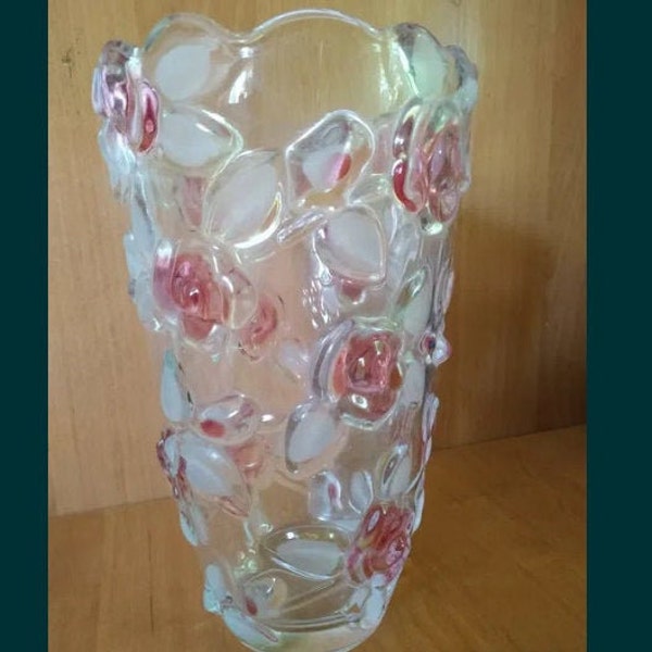 Vaso colorido, vaso de vidro, para flores, vidro grosso, URSS, 1990, decoração, volumétrico, rosas, para jornais, vaso para pequenos itens