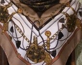 01, Scarf, neck, polyester, brown, coffee, red, vintage, exclusive scarf, stylish accessory, belt, monogram, necklace
