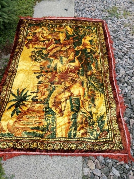 63 # Ancient carpet Christmas picture on the wall from the USSR 60 Ukrainian love velvet bedspread plush Swing velor boho style