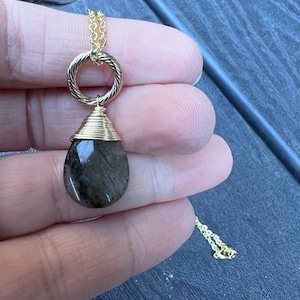 Moss agate and brass chain necklace