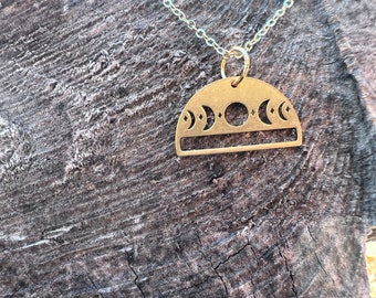 Brass moon phase necklace