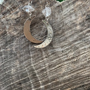 Herkimer diamond and hammered moon earrings