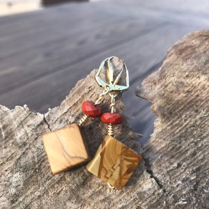 Glass and ceramic bead earrings with brass