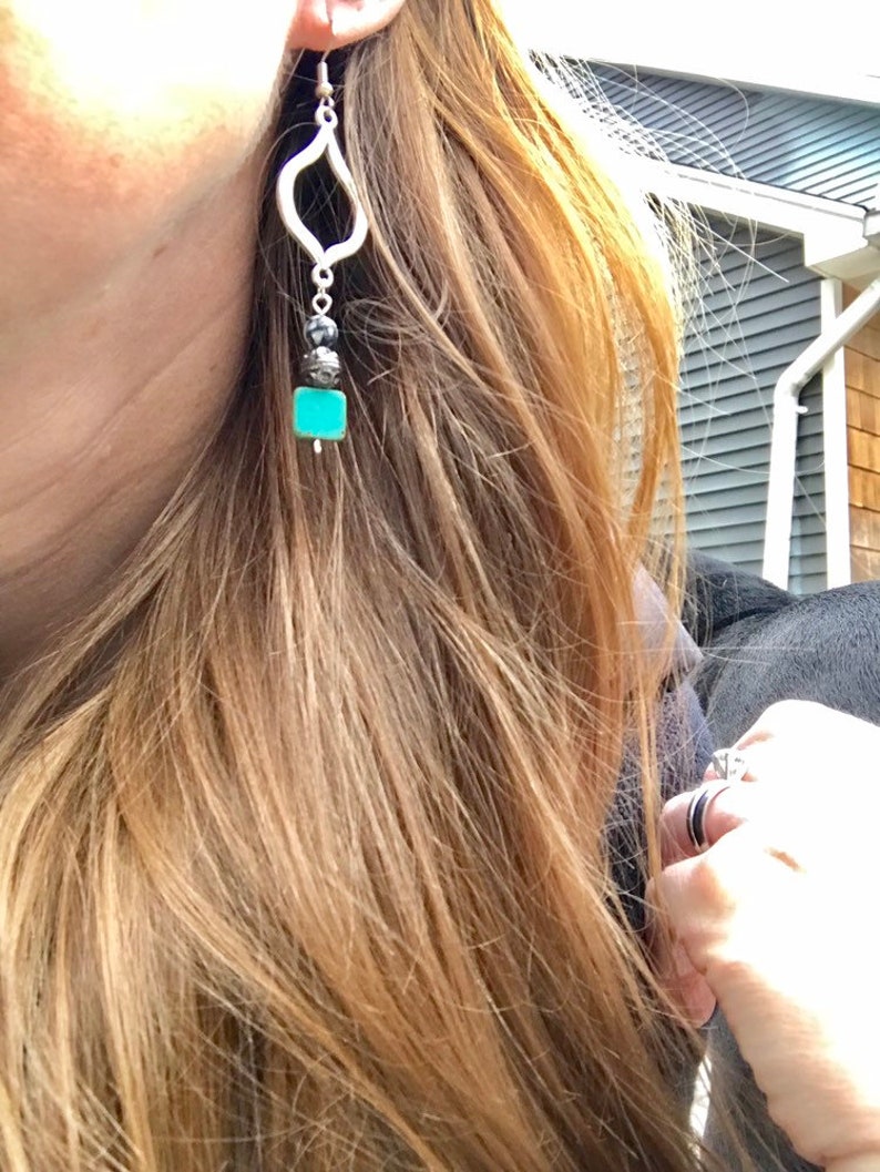 Spade and czech glass earrings