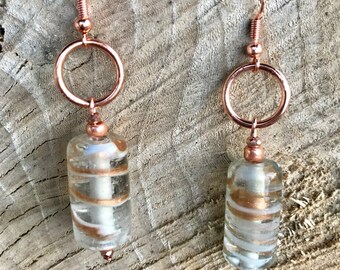 Glass bead and copper earrings