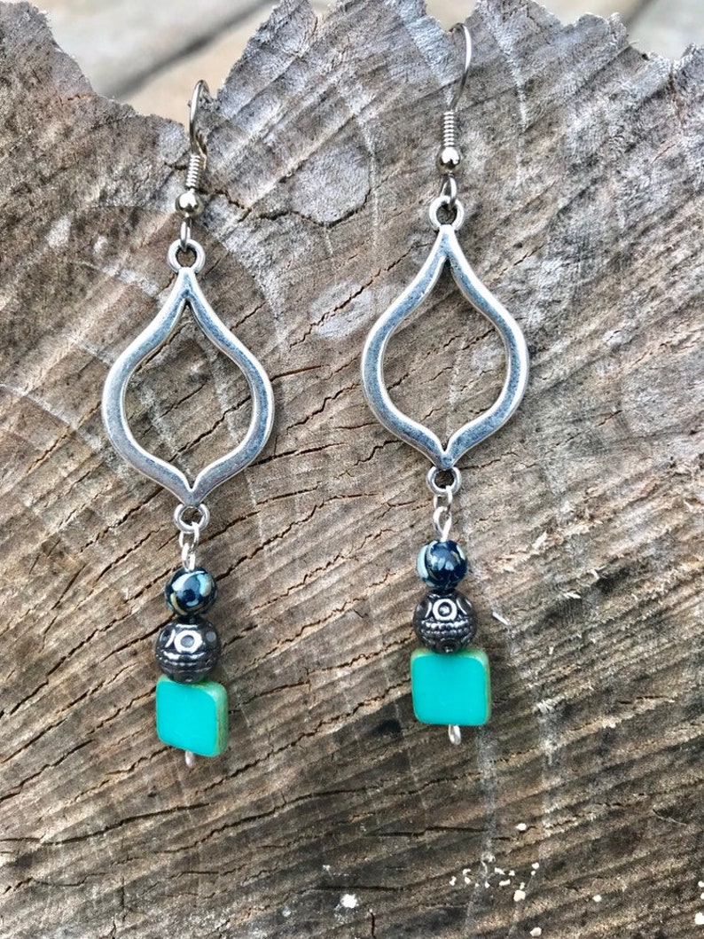 Spade and czech glass earrings