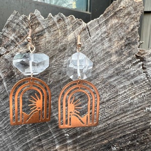 Quartz and rose gold sunrise earrings