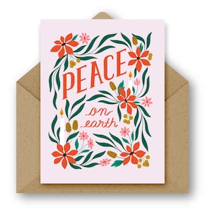 Carte de voeux florale illustrée de la paix sur la terre de Noël