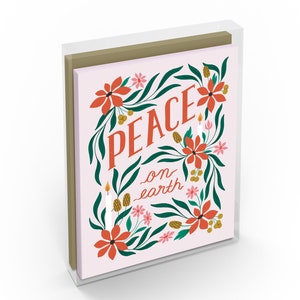 6-Pack Peace On Earth Illustrated Floral Christmas Greeting Card