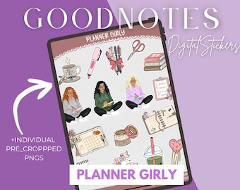Adesivi digitali Planner Girl / PNG preritagliati Goodnotes (download digitale)