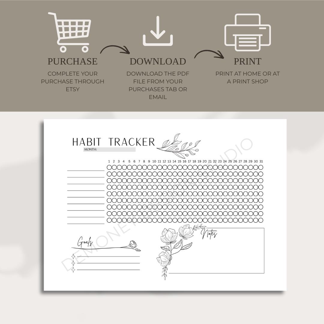 Minimal Monthly Habit Tracker Printable PDF | A4 A5 US Letter Planner ...