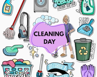 Cleaning Day Clip Art | Productivity Digital Planner Stickers | Goodnotes Elements (Digital Download)
