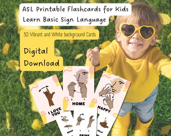 Basic ASL Flashcards for Kids, 30 Printable Sign Language Cards, ASL Flashcards, Homeschool ASL resources, Learn sign language for children